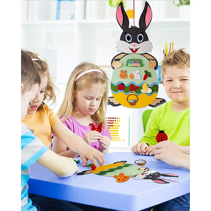 2023 Easter Bunny Decoration Diy Children's Felt Craft Kits Rabbit Set With Detachable Ornaments Easter Wall Hanging Games For Home