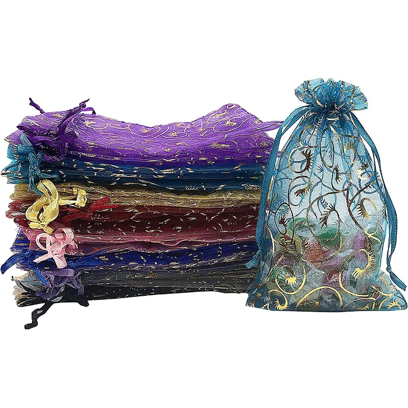 Hot Sale Cyan Custom Size Mesh Gift Bags for Wedding Party Favor Pouches Christmas Bags