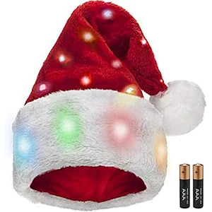 Christmas Plush Santa Hat Led Light Up Funny Christmas Hats for adults with Lights