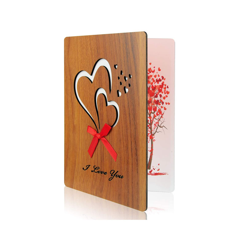 Heart Print Custom Logo Wooden Gifts Card Wood Wedding Anniversary Birthday Valentine Day Card for Husband Wife