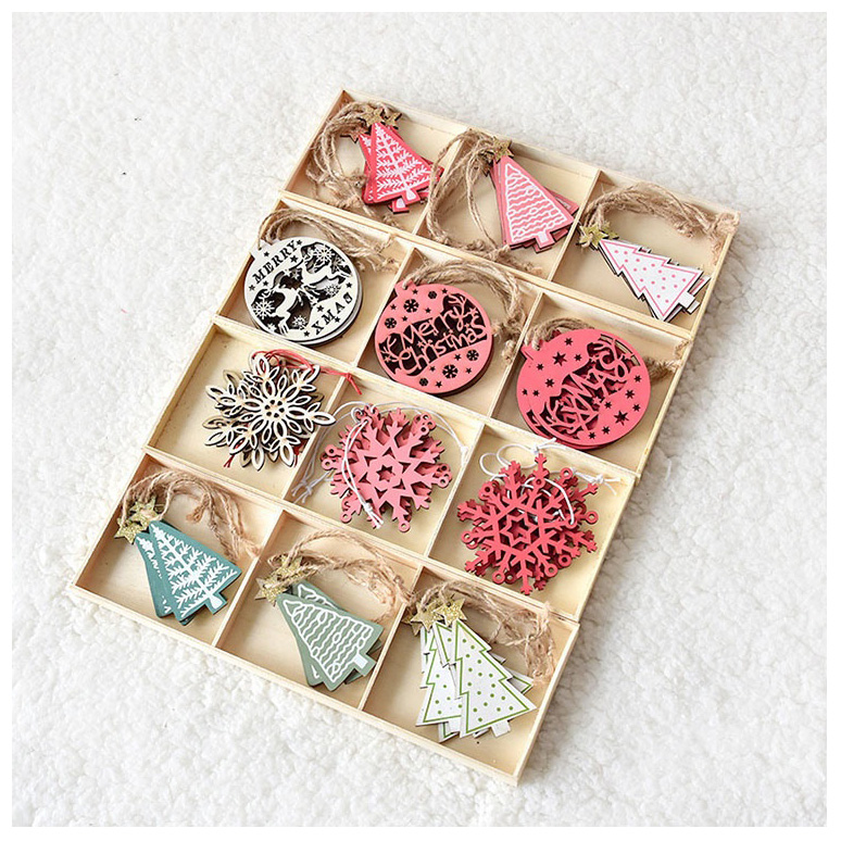 New Arrival Christmas Diy Accessories Crafts Creative Wooden Christmas Ornaments Set