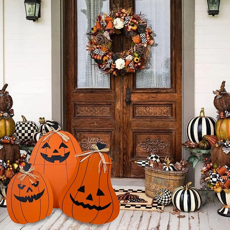Halloween DECSPAS 3 PCS Pumpkin Halloween Decor with Straw Bow