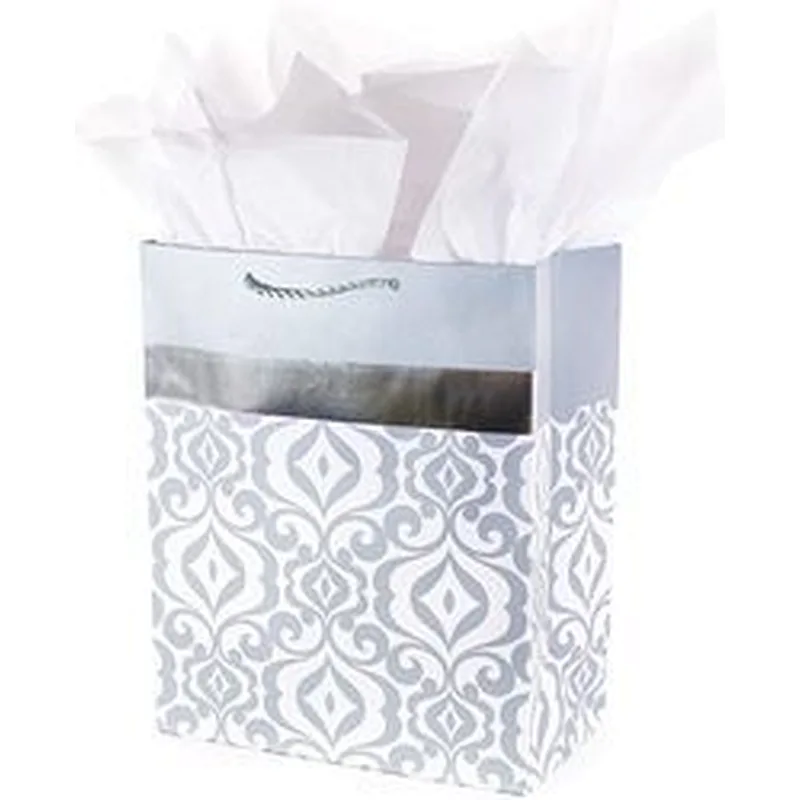 Silver Damask Large Gift Bag Tissue Paper Wedding Bag for Weddings