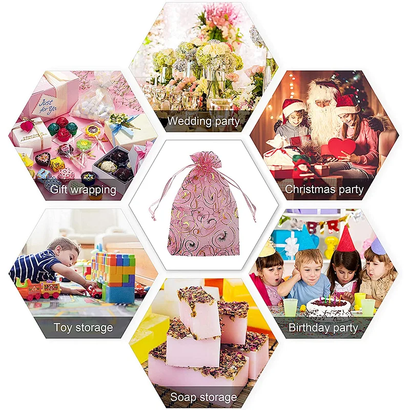Drawstring Custom Size Rainbow Organza Bags Jewelry Drawstring Mesh Gift Bags for Wedding Party Favor Pouches Christmas Bags