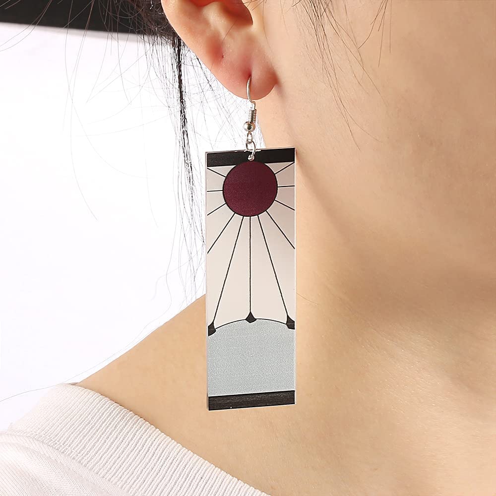 12 Pairs Cosplay Earrings Anime Demon Slayer Earrings Cosplay Fashion Double-sided Acrylic Alloy Resin Tanjiro Earring
