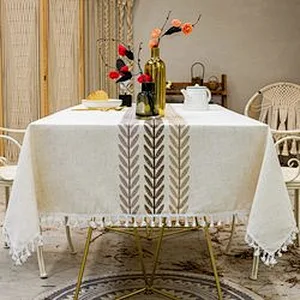 Linen Grey Rectangle Table Cloths Lattice Cotton Tablecloth for Kitchen Dining Party Holiday Christmas Buffet