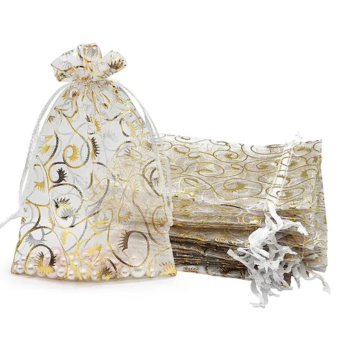Gold Dragon Custom Size Rainbow Organza Bags Jewelry Mesh Gift Drawstring Bags for Wedding Party Favor Pouches Christmas Bags