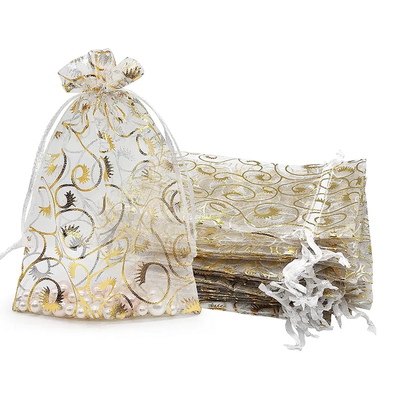 Gold Dragon Custom Size Rainbow Organza Bags Jewelry Mesh Gift Drawstring Bags for Wedding Party Favor Pouches Christmas Bags