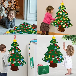 2023 DIY Lighted Felt Christmas Tree Set Plus Snowman Advent Calendar Xmas Decorations Wall Hanging Ornaments Kids Gift