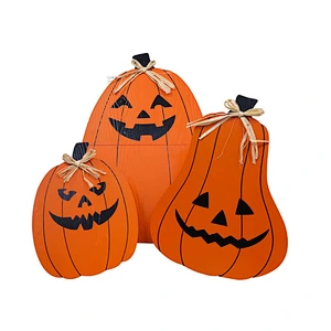 Halloween DECSPAS 3 PCS Pumpkin Halloween Decor with Straw Bow