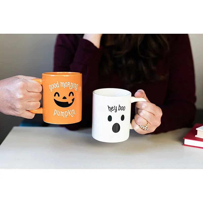 Good Morning Pumpkin and Hey Boo Ceramic Matching Mugs