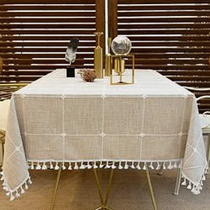 Linen Grey Rectangle Table Cloths Lattice Cotton Tablecloth for Kitchen Dining Party Holiday Christmas Buffet