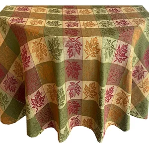 Leaf Jacquard Fall Thanksgiving 100% Cotton Fabric Tablecloth