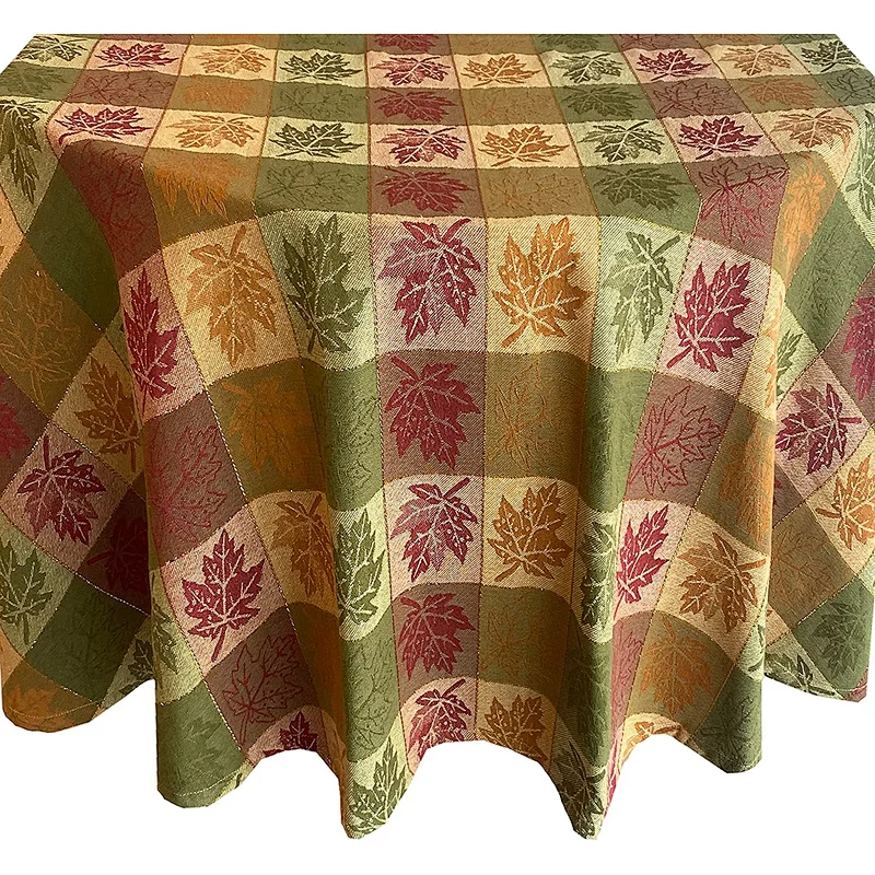 Leaf Jacquard Fall Thanksgiving 100% Cotton Fabric Tablecloth