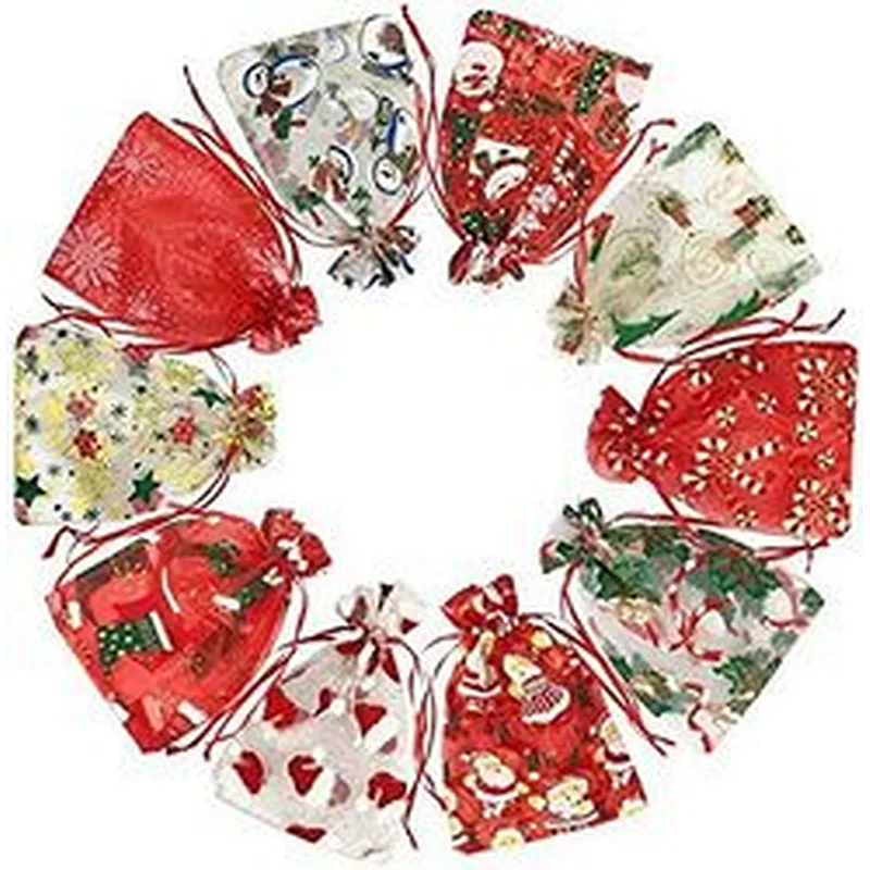 Drawstring Custom Size Rainbow Organza Bags Jewelry Drawstring Mesh Gift Bags for Wedding Party Favor Pouches Christmas Bags