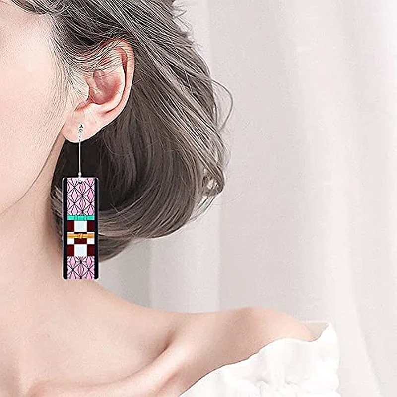 Custom 12 Pairs Women Tanjiro Earrings Anime Earrings Cosplay Fashion Acrylic Alloy Resin Demon Slayer Earring
