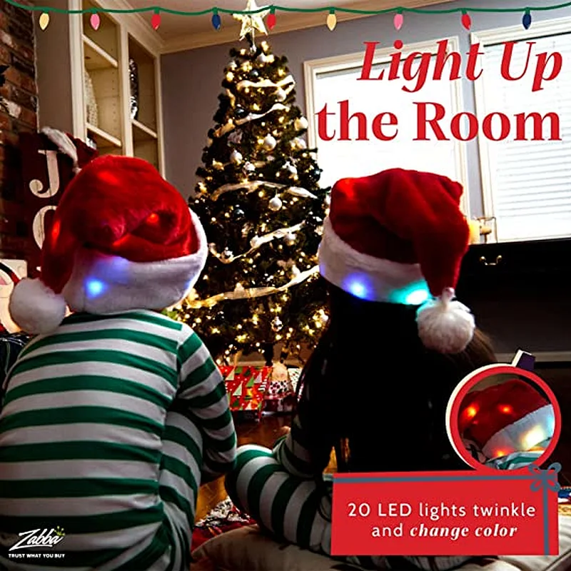 Christmas Plush Santa Hat Led Light Up Funny Christmas Hats for adults with Lights