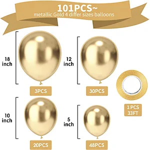 101PCS 18In 12In 10In 5In old Metallic Chrome Latex Balloon Arch Garland Kit for Wedding