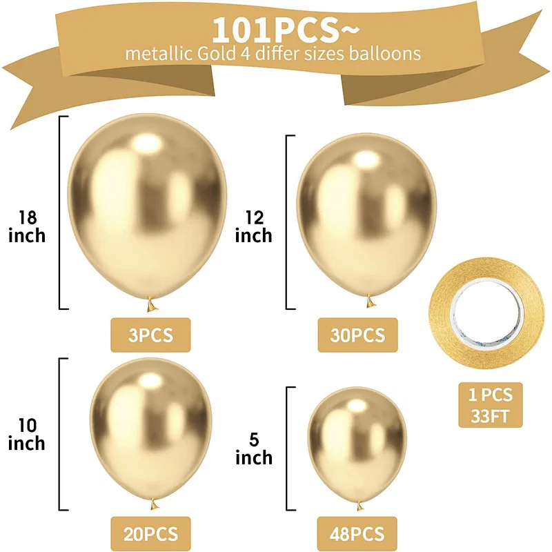 101PCS 18In 12In 10In 5In old Metallic Chrome Latex Balloon Arch Garland Kit for Wedding