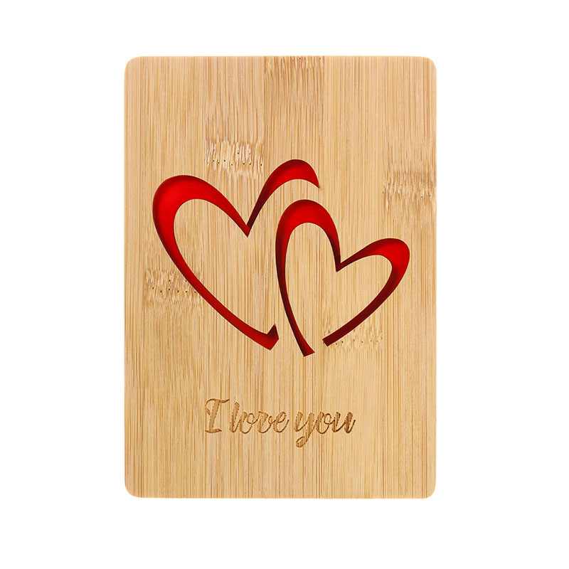Heart Print Custom LOGO Wooden Gifts Card Wood Wedding Anniversary Birthday Wooden Valentine Day Card for Husband Wife