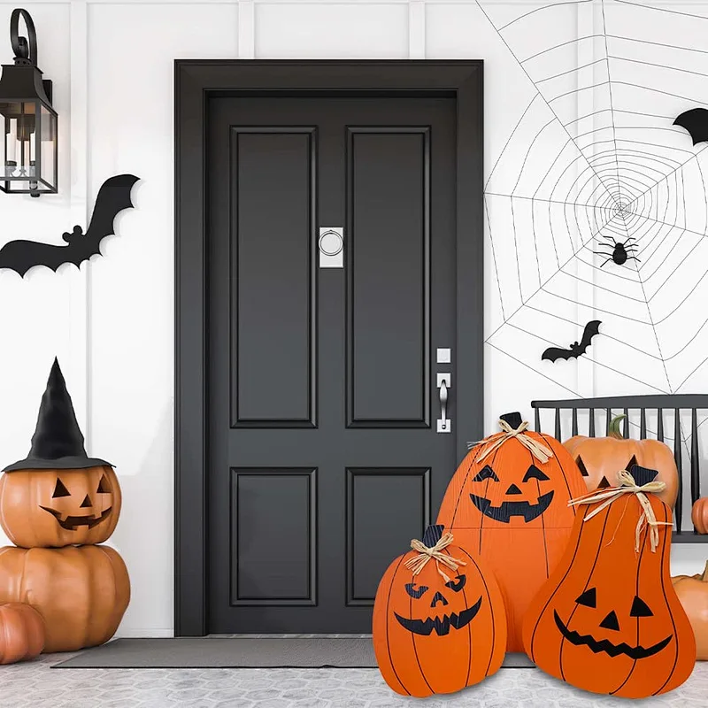 Halloween DECSPAS 3 PCS Pumpkin Halloween Decor with Straw Bow