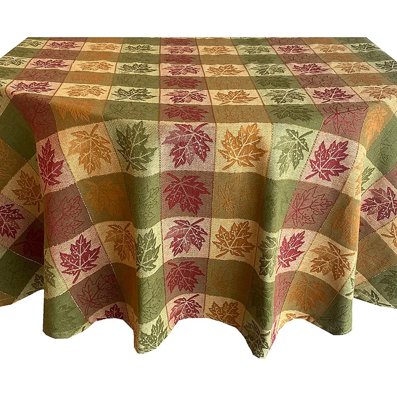 Leaf Jacquard Fall Thanksgiving 100% Cotton Fabric Tablecloth