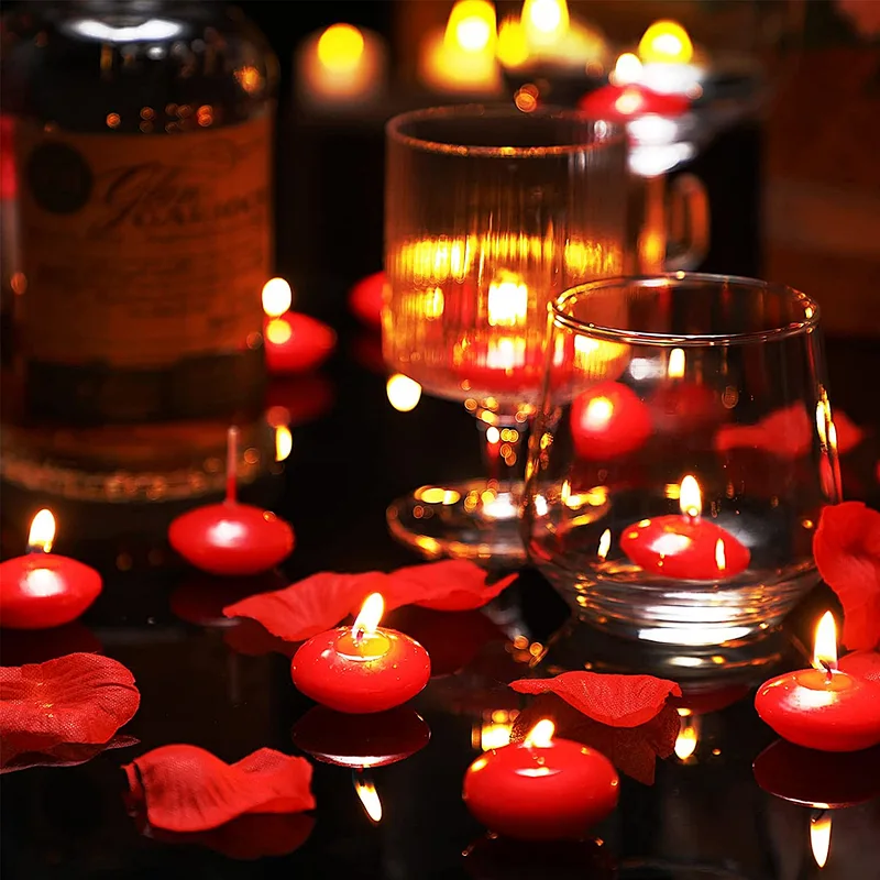 Red  Valentine's Day Floating Candles 50 Pieces 1.5 Inch Unscented Floating Candles