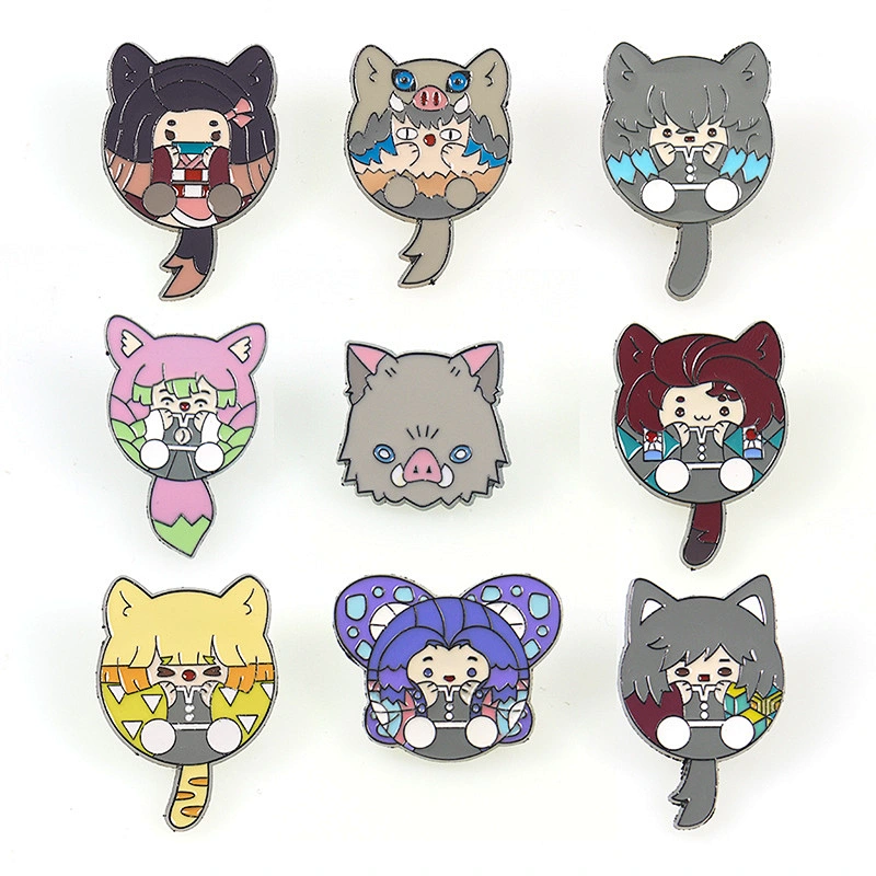 Bulk Wholesale Custom Design Metal Cute Cartoon Character Collar Lapel Pin Badge Hard Custom Soft Anime Demon Slayer Enamel Pin