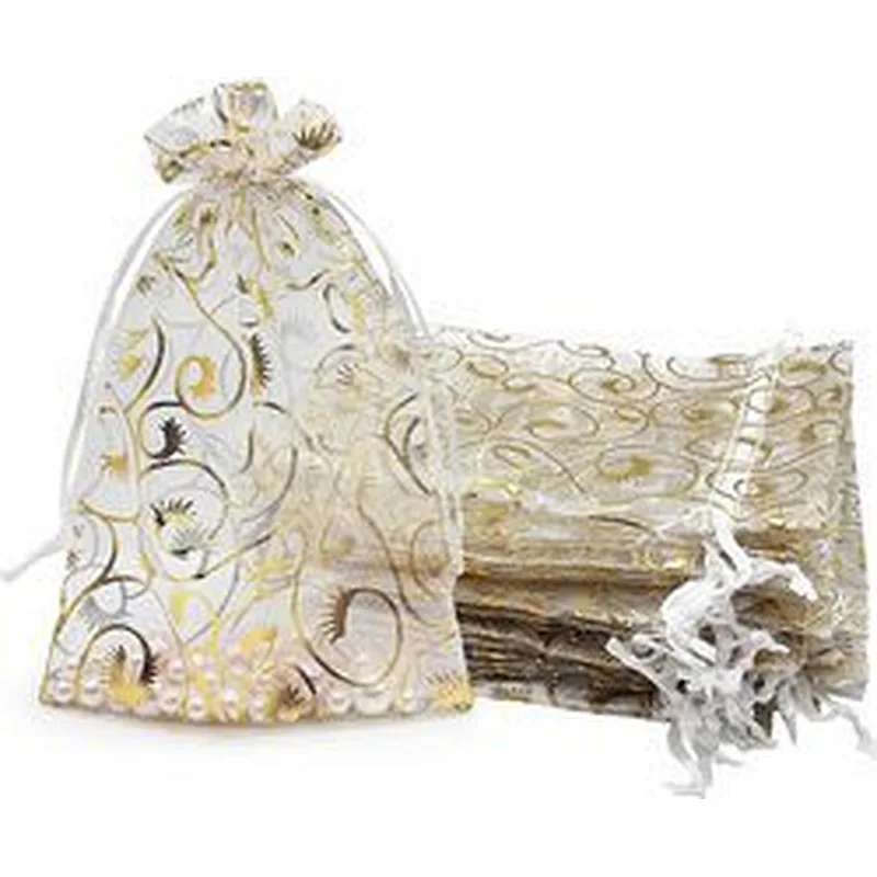 Gold Dragon Custom Size Rainbow Organza Bags Jewelry Mesh Gift Drawstring Bags for Wedding Party Favor Pouches Christmas Bags