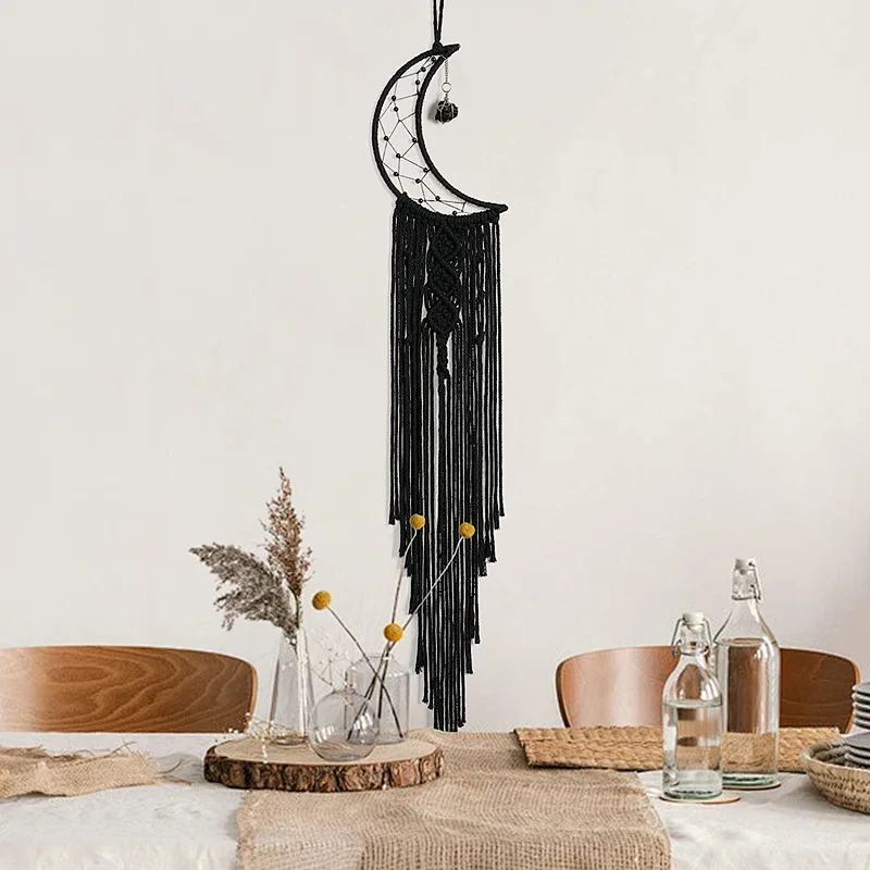 Easter Dream Catcher Black Boho Decor with Crystal Stone Moon Dream Catchers for Bedroom Bohemian Home Decor Dream Catcher