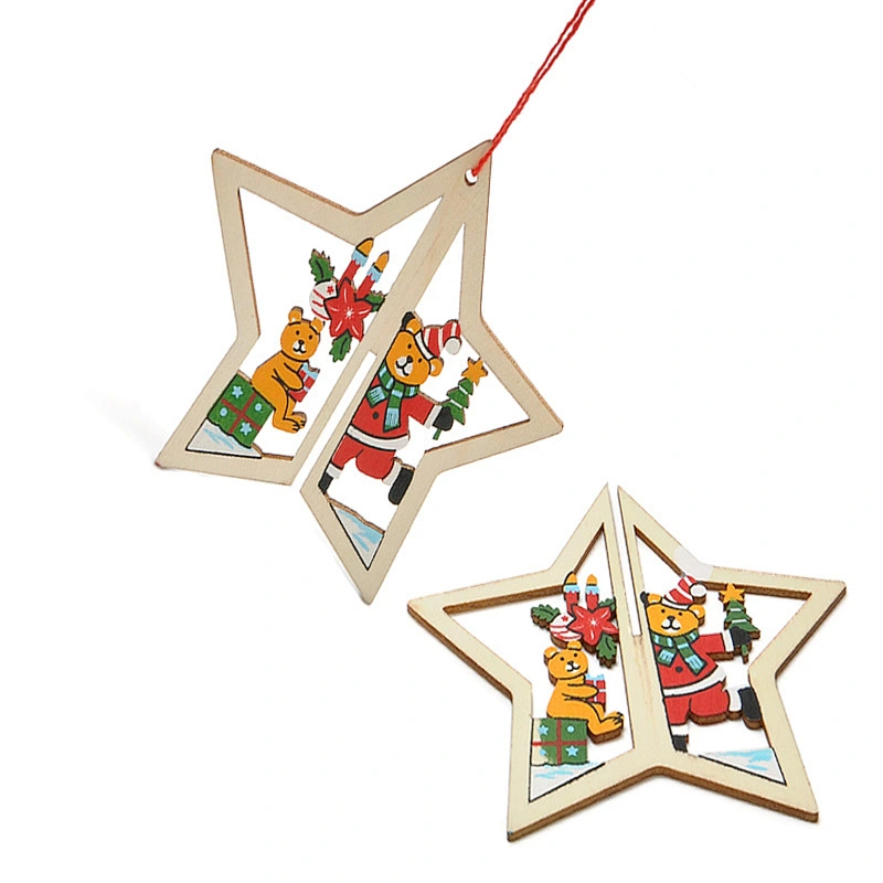 Hot Sale Laser Cut 2d 3d Ornament Wooden Hanging Pendant Christmas Tree Decoration