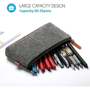 2023 Custom Size Logo Black Felt Bag Students Stationery Pouch Felt Zipper Bag for Pens