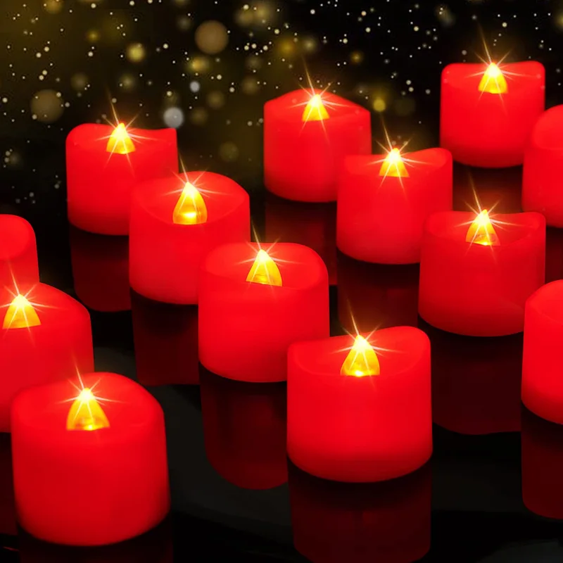 Pack of 24 Flickering LED Tea Light Candles Battery Operated Red Candle