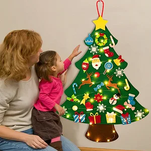 2023 DIY Lighted Felt Christmas Tree Set Plus Snowman Advent Calendar Xmas Decorations Wall Hanging Ornaments Kids Gift