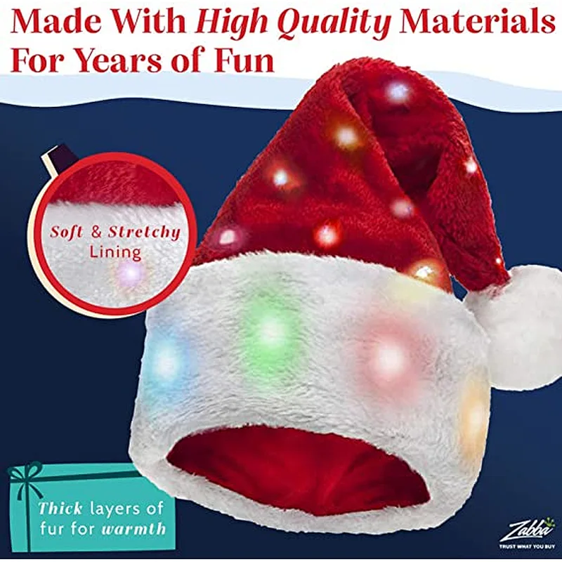Christmas Plush Santa Hat Led Light Up Funny Christmas Hats for adults with Lights