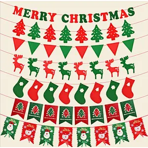 Wholesale Merry Christmas Letter Flag Shopping Mall Decoration Santa Socks Non Woven Fabric Pull Flower Pendant
