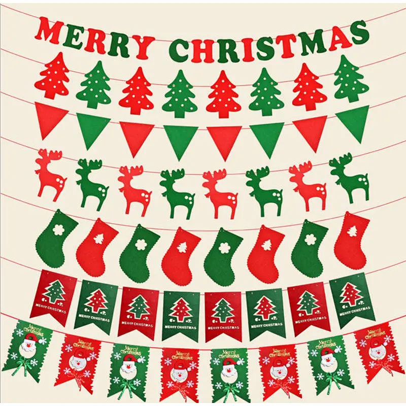 Wholesale Merry Christmas Letter Flag Shopping Mall Decoration Santa Socks Non Woven Fabric Pull Flower Pendant