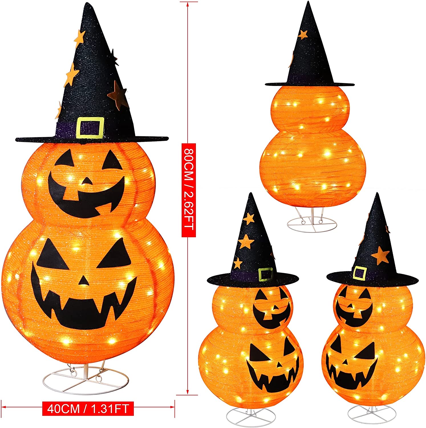Halloween Decorations 2.6FT Pre-lit Halloween Collapsible Pumpkin Decor