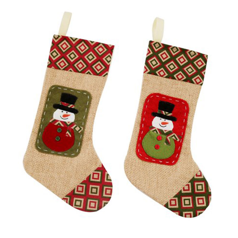 Factory Direct Xmas Design Farm House Stocking Kids Gift Embroidery Nonwoven Christmas Sock Santa Snowman Sock