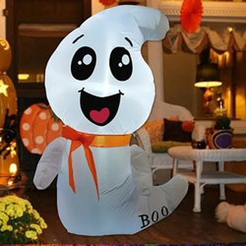 4 FT Halloween Inflatable Outdoor White Cute Ghost Blow Up Yard Decoration Clearance with LED Lights Built