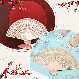 Wooden Fans Hand Held Folding Fans Vintage Chinese Fans Hollow Pattern with White Tassel and Gift Bag for Wedding Guest