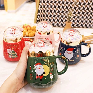 Christmas Element Hot Sell Gift Coffee Water Glass Cups 400ml Red Green Mug With Handle