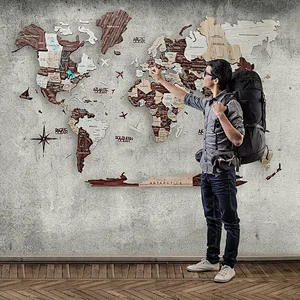 S M L Prime Cappuccino 3D Wood World Map