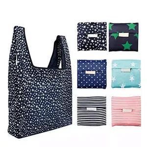 Custom Logo Grocery Eco-friendly Foldable Ripstop Carry Nylon Bags Reusable Folding Polyester Shopping Bag