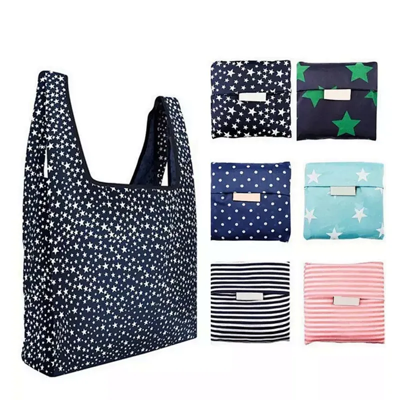 Custom Logo Grocery Eco-friendly Foldable Ripstop Carry Nylon Bags Reusable Folding Polyester Shopping Bag
