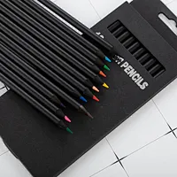 Wholesale High Quality Black Wooden 12 Color Pencil In Paper Box Stationery Set