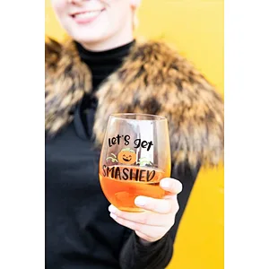 Let's Get Smashed Stemless Wine Glass Halloween Glass Cup Mug
