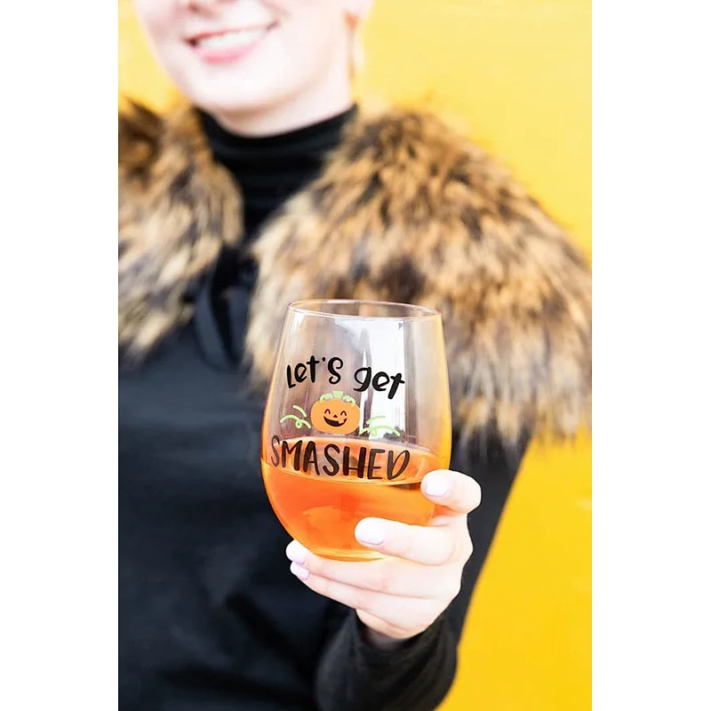 Let's Get Smashed Stemless Wine Glass Halloween Glass Cup Mug
