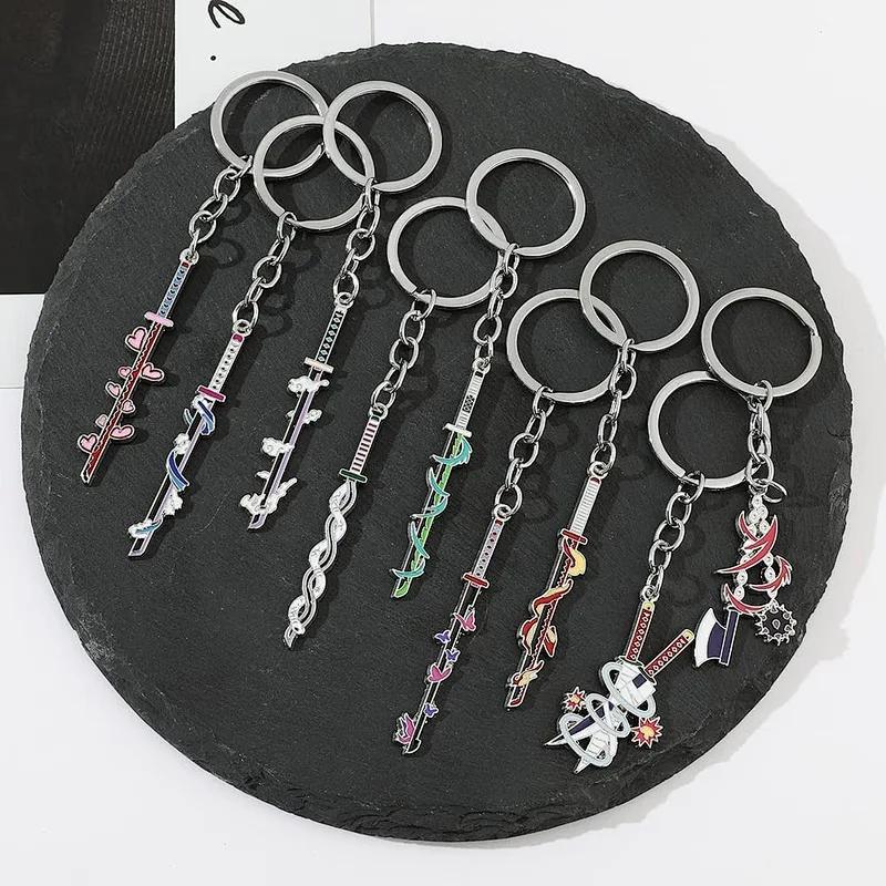 9 Hashiras Demon Slayer Anime Slayer Keychain Pin Set Cartoon Figures Mini Katana Demon Slayer Sword Key Chains