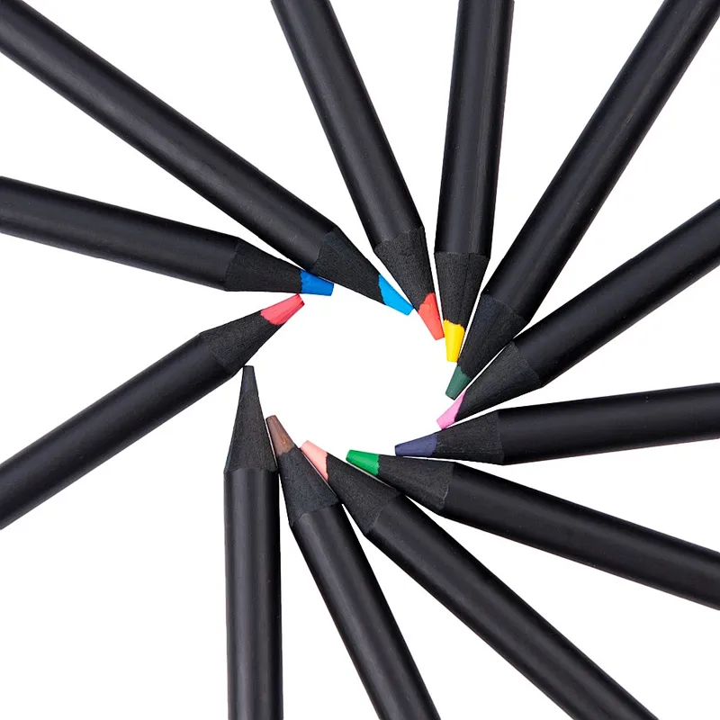 New Hot Selling Black Wood Pencil 12-color Promotional Colores For Kis Drawing